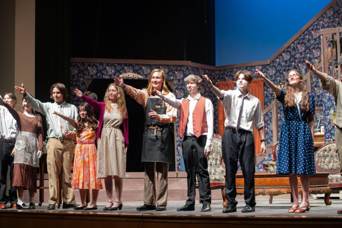 Members of the cast recognize the techs in the booth at the end of the show.