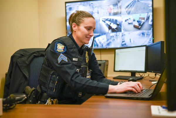 Monitoring the school, School Resource Officer Kasey Wiltz works in her office to help make Free State a safer place. Over the past four years as an SRO, Wiltz has discovered a passion for the work as well as the community. “Once I became a school resource officer, [I found my niche] and I didn't ever want to do anything different,” Wiltz said.
