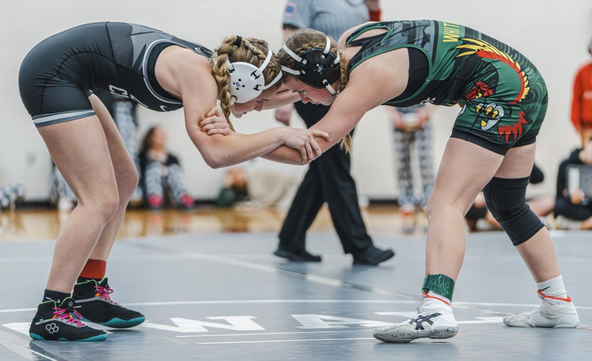 Grappling, women's wrestlers get ready to wrestle.